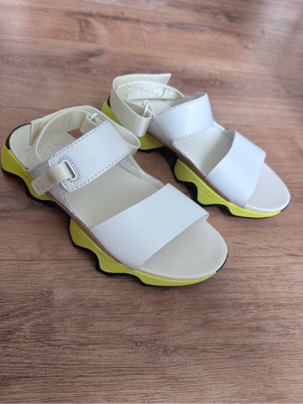 Sorel White and Neon Yellow Women's Sport Sandals
